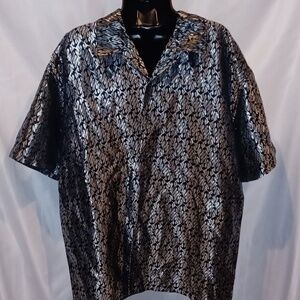 Vtg Street Culture Black & Silver Flame All Over Print L
